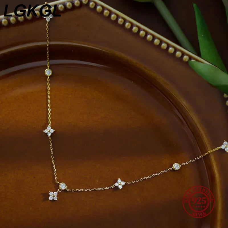 Sparkling Zircon Flower Gold Necklace