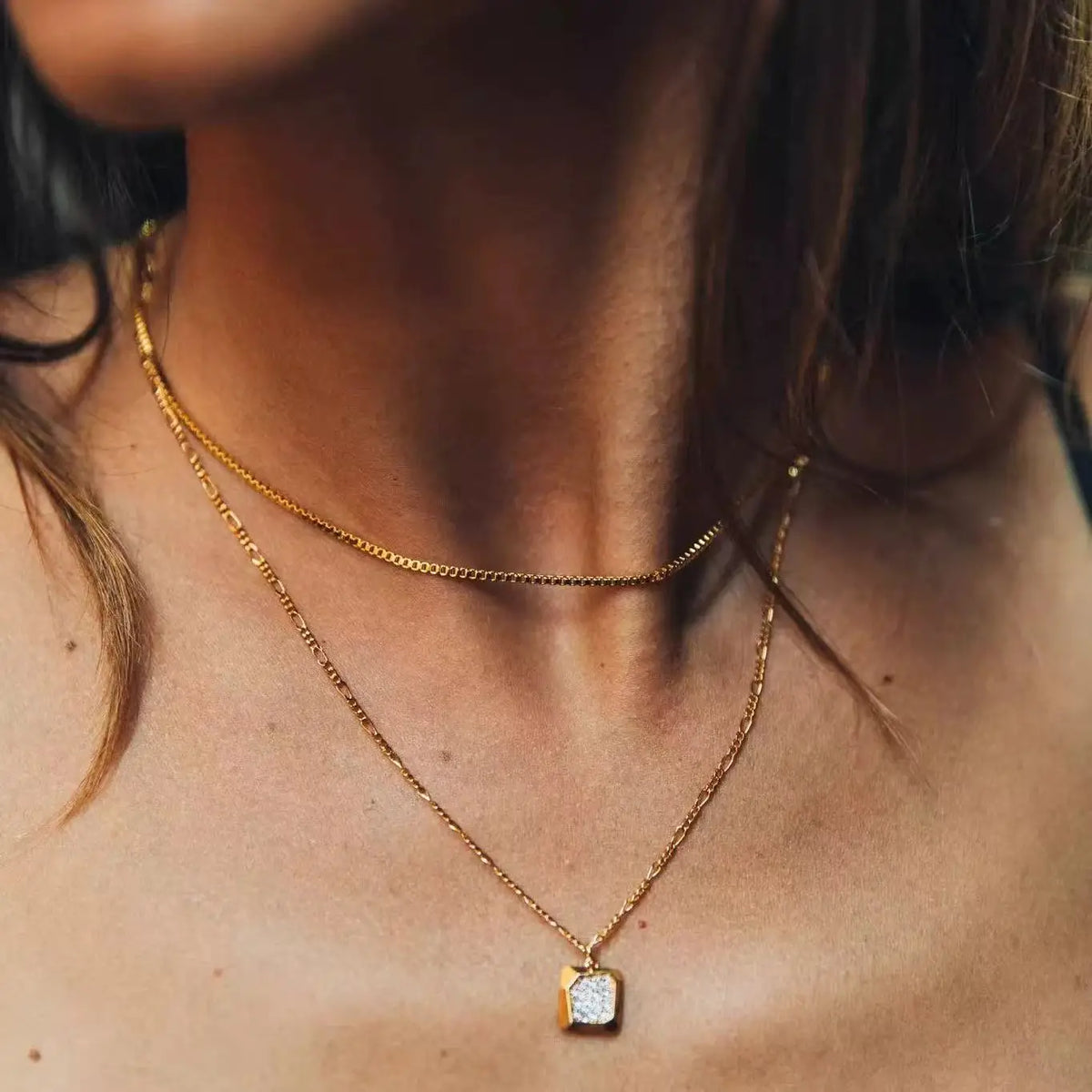 Simple Gold Box Chain Necklace