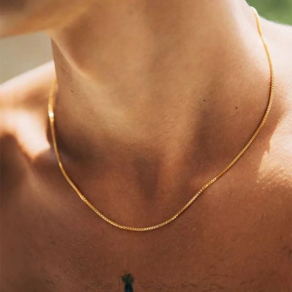 Simple Gold Box Chain Necklace
