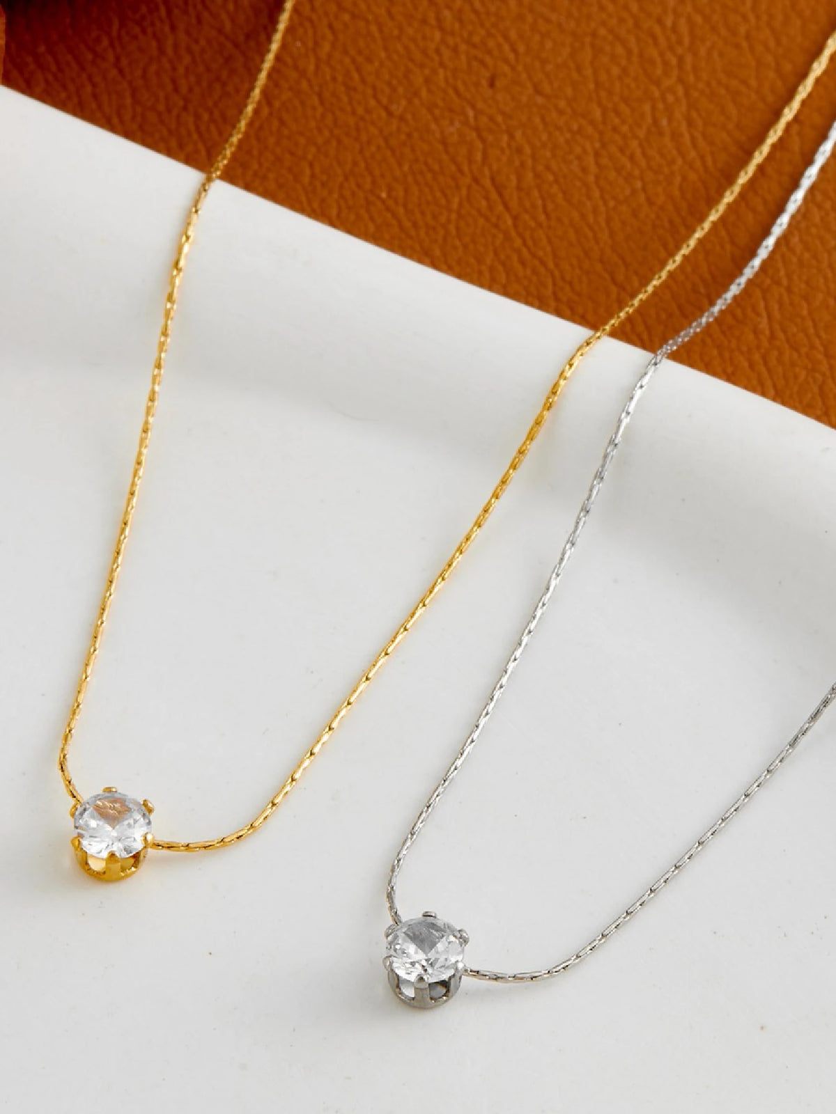 Gold Zircon Diamond Pendant Necklace