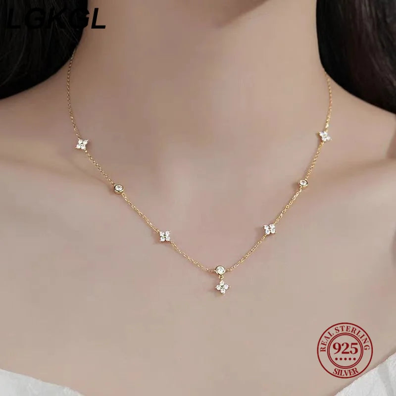 Sparkling Zircon Flower Gold Necklace