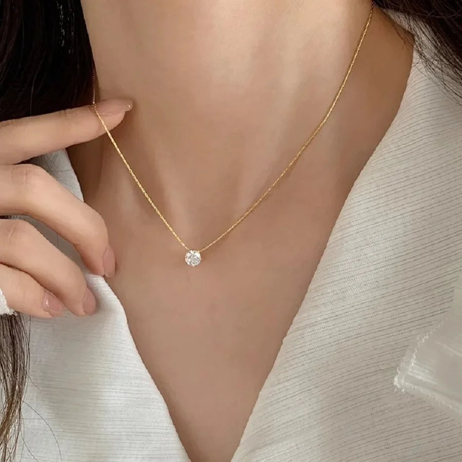 Gold Zircon Diamond Pendant Necklace