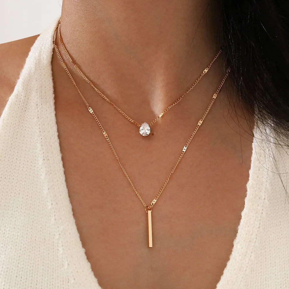 Trendy Multilayer Zircon Pendant Choker Necklace