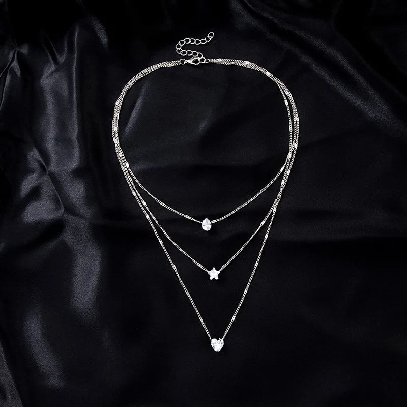 Trendy Multilayer Zircon Pendant Choker Necklace